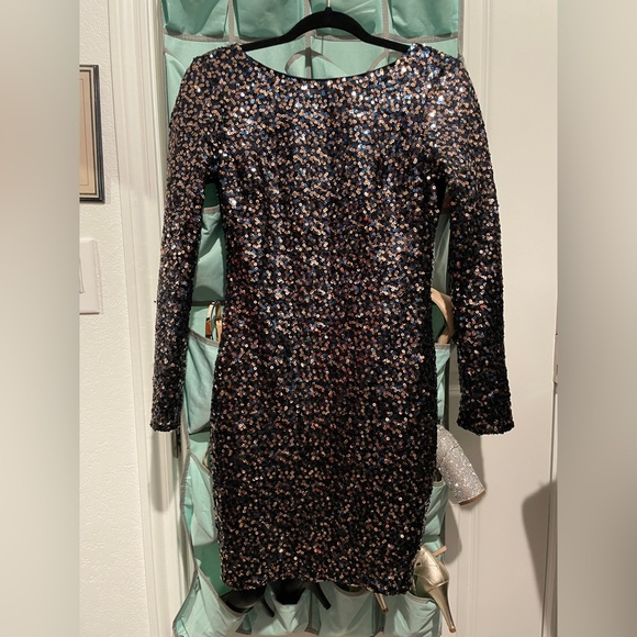 Eliza J navy and gold/bronze sequin dress - Picture 1 of 5